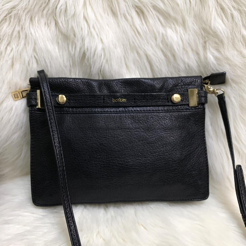 BOTKIER Black Refined Pebbled Leather LEROY East West Crossbody Clutch
